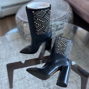 Walter Steiger Merman Studded Black Leather Formal Luxury Designer Boots Sz 36.5